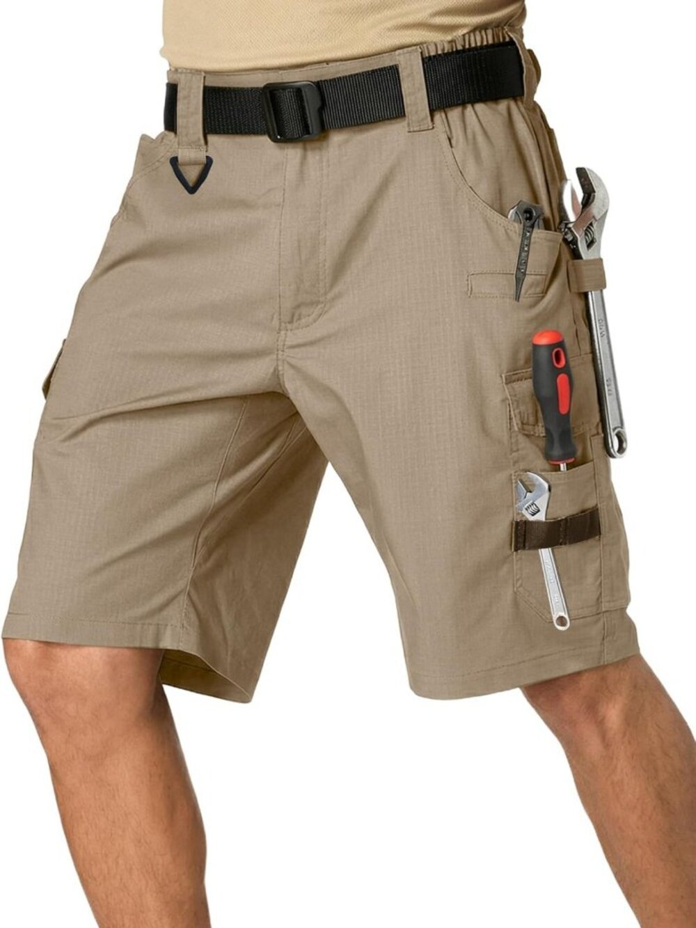 Men's 14-Pocket Cargo Work Shorts, Ripstop Fabric, Tool Loops, Durable